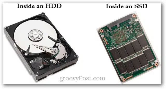 Comparacion del interior de un HHD y de un SSD
